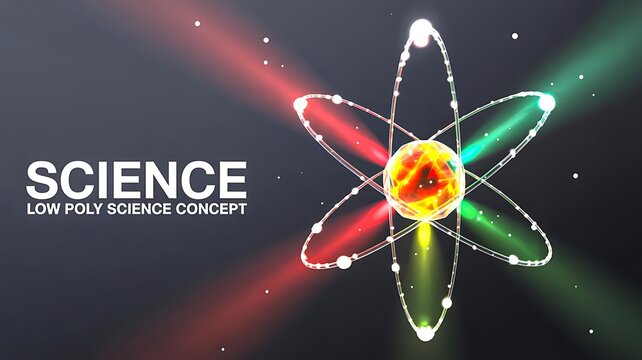 Glowing atomic structure illustration with electrons orbiting nucleus representing science physics and energy concept