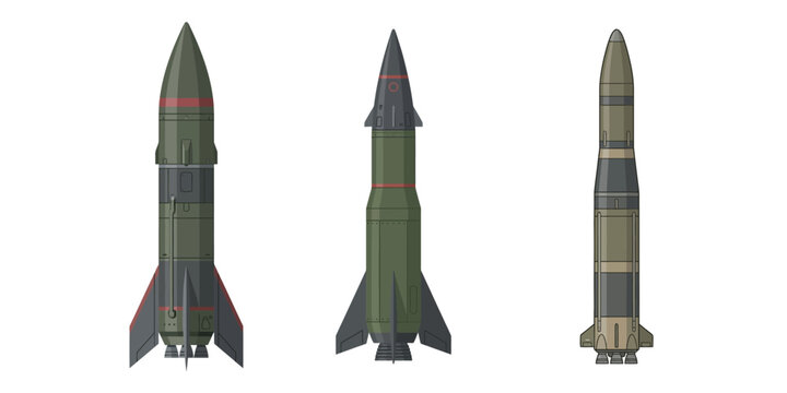 Collection of three distinct rocket designs, showcasing varied aerodynamic features and color schemes