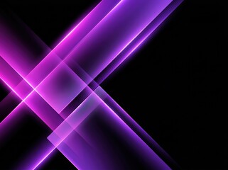 Obraz premium Futuristic purple light panels on black background, sleek intersecting shapes with glowing edges and clean space for branding layouts.
