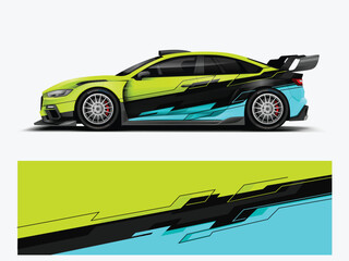 Neon Green Cyan Racing Car Wrap Design for Motorsport Vehicle Vector © black