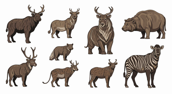 Diverse pixel art animals, including deer, a hippo, and a zebra