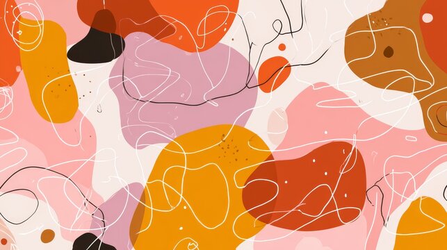 75.Repeating seamless pattern created from digital hand drawing, playful abstract forms, smooth linework, contemporary aesthetic, minimal color palette vector design