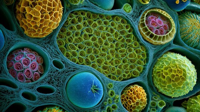 Microscopic Marvel: Vibrant Plant Cell Structure with Intricate Organelles &mdash; Scientific Illustration for Educational Use