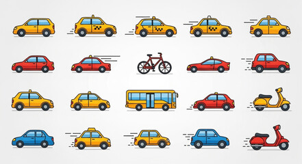 Collection of diverse vehicles including cars taxis and bicycles. © Joko