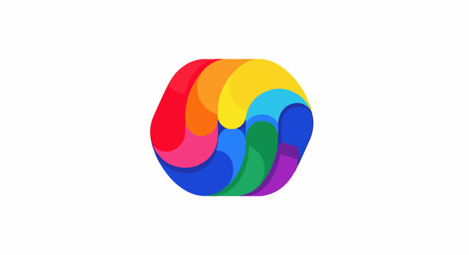 Colorful abstract shape, swirling, rounded, multi-colored, modern, dynamic
