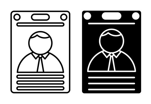 Linear icon. Plastic badge with a person photograph and personal information for identification at a restricted area. Simple black and white vector symbol isolated on white background