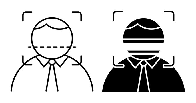 Linear icon. Scanning a passenger facial biometric data at airport to verify identity. Simple black and white vector symbol isolated on white background