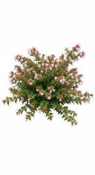 Abelia Plant with Delicate Pink and White Flowers, Isolated on White Background