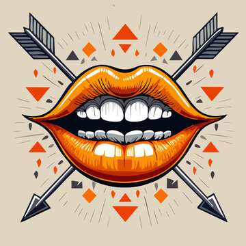 Open Mouth Sneering Lip Vector Illustration Tribal Arrows Graphic Design For Commercial Use