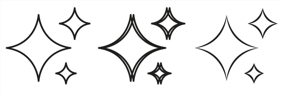 AI-generated icons in various line styles. Sparkling star symbols of Artificial Intelligence. Digital brain, media, multimedia, buttons, folders, document elements, eps10, Vector illustration.

