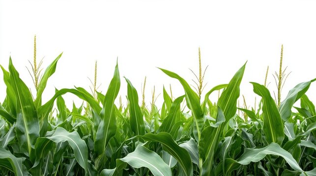 Fresh corn plants in a field isolated on white background