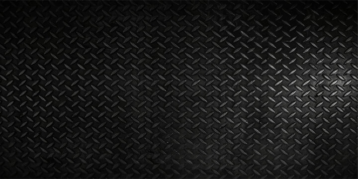 Seamless black leather and carbon fiber texture background featuring a dark metallic grid pattern and industrial gray steel mesh material for a modern textile surface design