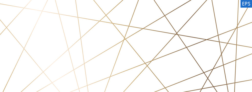 Abstract geometric pattern with chaotic random diagonal lines creating modern texture. Straight minimalist elements in golden colors. Vector illustration isolated on white background.