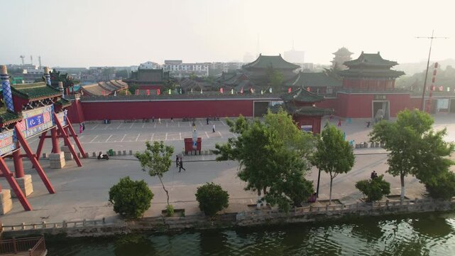 Aerial View of Traditional Temple Complex in Kaifeng, China
