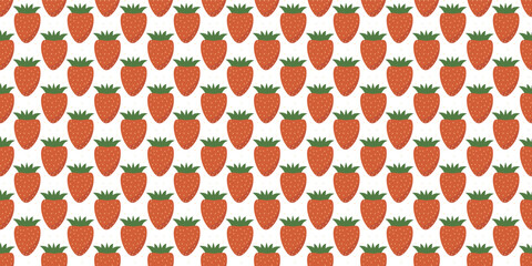 Fresh red strawberry seamless pattern for summer fruit kitchen decor. Organic berry pattern © rymarenko