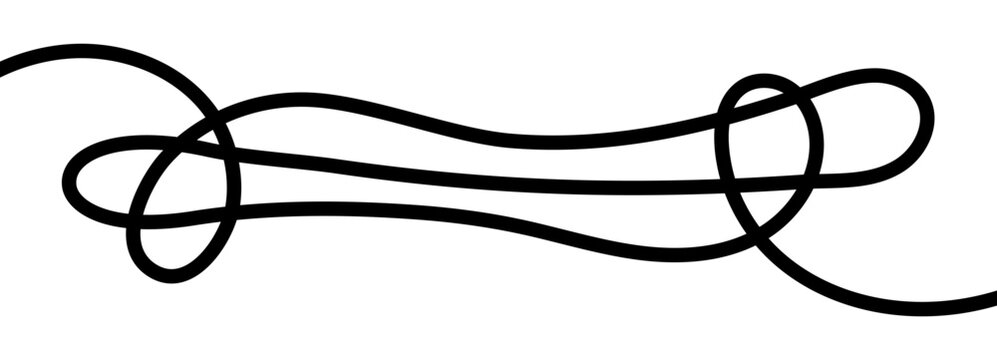 Line tangle cable with squiggle abstract drawing for wavy thread. Curvy black pattern with squiggly long wire for continuous doodle vector. Rope design line with marine squiggle knot.
