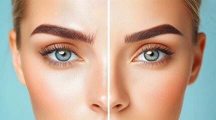 Naklejka premium Split Facial Portrait of Woman Showing Frowning Expression Versus Relaxed Youthful Complexion