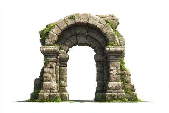 3D stone archway icon for game UI on white background