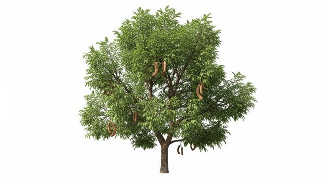 Sapodilla Tree with Fruit Isolated on White Background