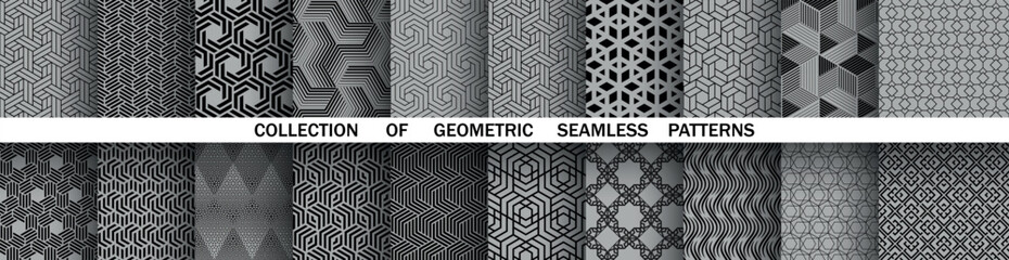 Geometric set of seamless black and gray patterns. Simple vector graphics © ELENA