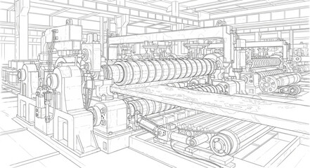 Obraz premium Large industrial machine operates in a factory setting with various components.