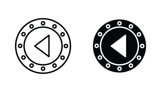 Back button circular navigation interface symbol with dots outline and solid vector icons for media player and mobile app user navigation controls