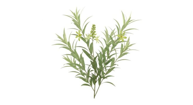Green Willow Herb Plant Branch with Yellow Flowers Isolated on White Background