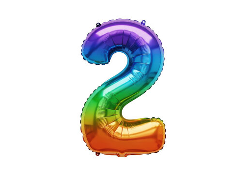 Rainbow colored number 2 balloon isolated on transparent background