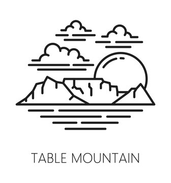 South Africa table mountain, African travel line icon or label. African tourism tour symbol, South Africa adventure trip vector icon. African continent travel sign with nature landmark mountain