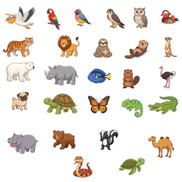 Cute cartoon wild animal collection