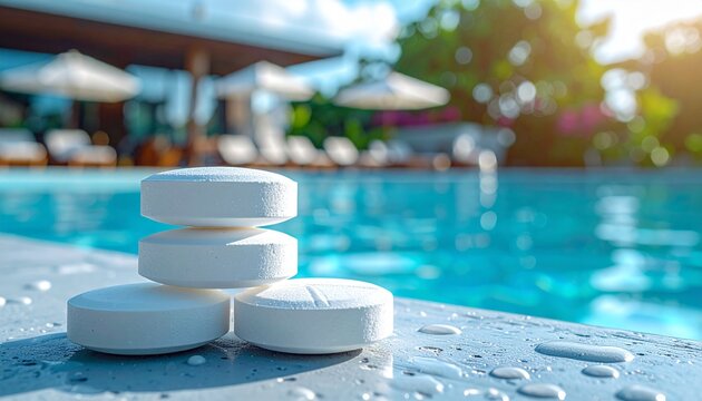 Chlorine tablet by the pool