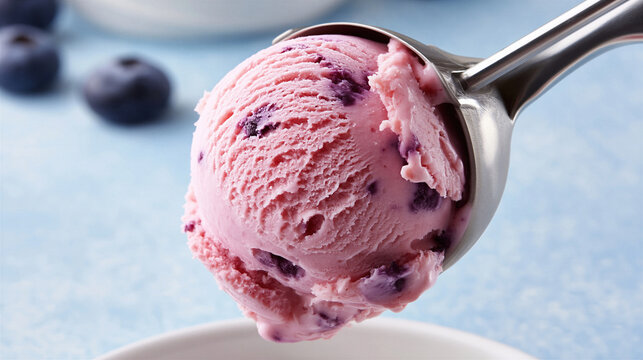 Close-up of a blueberry ice cream scoop on a scoop
