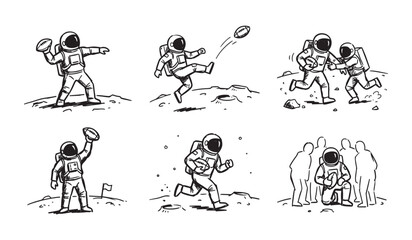 Fototapeta premium Astronauts play football on moon surface