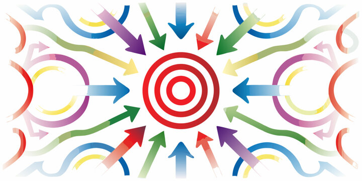 colorful target with multiple arrows pointing to the center