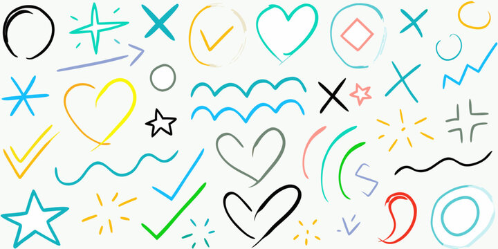 colorful hand drawn doodle style shapes and symbols