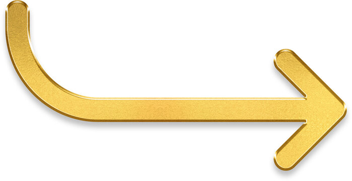 Shiny golden return up forward arrow icon showing metallic finish for website navigation and redo status