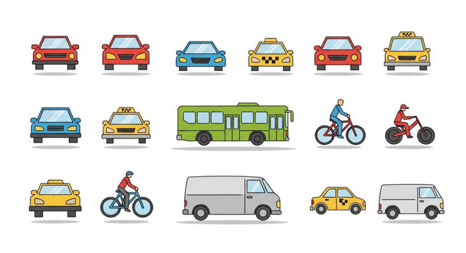 Collection of Various Vehicles and Transportation Methods.