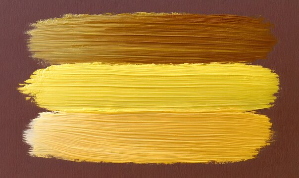 three parallel broad paint brush strokes in different shades of yellow, brushed horizontally left to right, that fill the frame