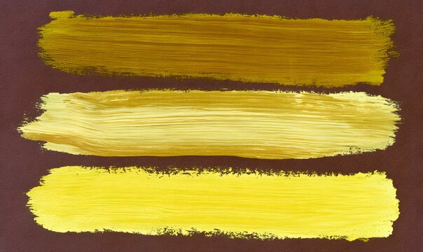 three parallel broad paint brush strokes in different shades of yellow, brushed horizontally left to right, that fill the frame