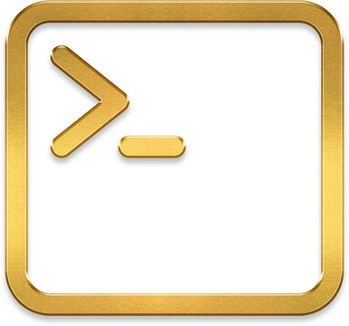 Golden software terminal code editor icon with metallic finish for programming and development tools