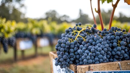 Naklejka premium Bountiful Harvest of Ripe Grapes Glimmering in the Sunlight, Celebrating Nature s Abundance
