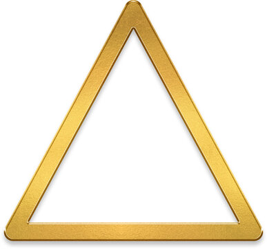 Golden triangle geometric shape icon with metallic texture for abstract design and science concepts