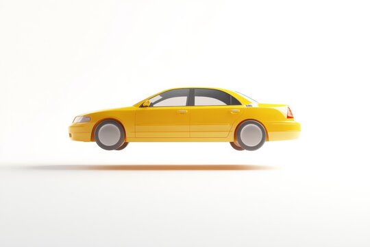 Yellow sedan car in minimalist floating design for transportation concepts