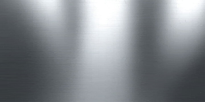 A dark brushed stainless steel plate featuring a brushed silver metal texture and smooth chrome surface provides a shiny industrial aluminum backdrop with a gray metallic pattern and light reflection