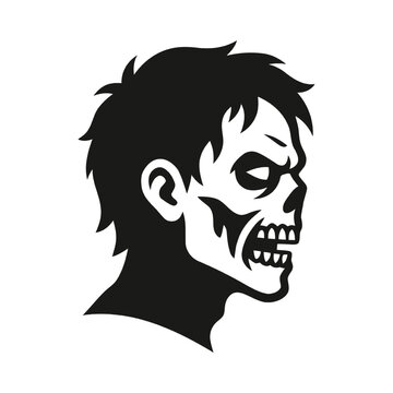 Zombie Head Silhouette &ndash; Minimalist Undead Profile Vector Illustration