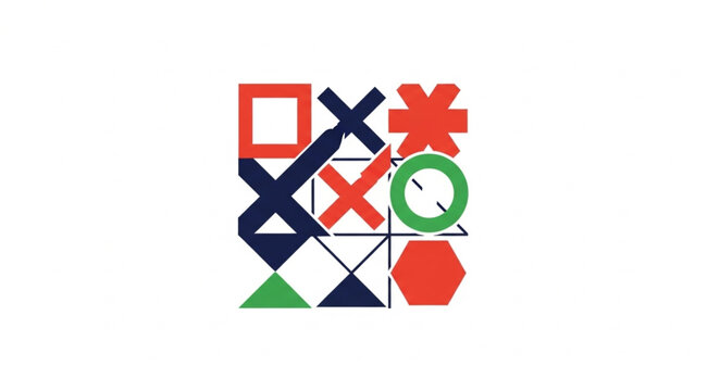Colorful Tic Tac Toe Game Board with Geometric Shapes.