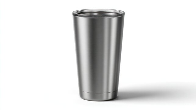 Steel Travel Tumbler: A sleek and modern stainless steel travel tumbler stands alone, perfect for keeping drinks at the ideal temperature on the go. 
