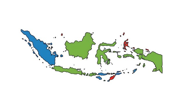 Colorful hand-drawn style outline map of Indonesia archipelago on white background