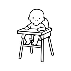 Dibujo minimalista con líneas de un bebé sentado en una trona  © teracreonte