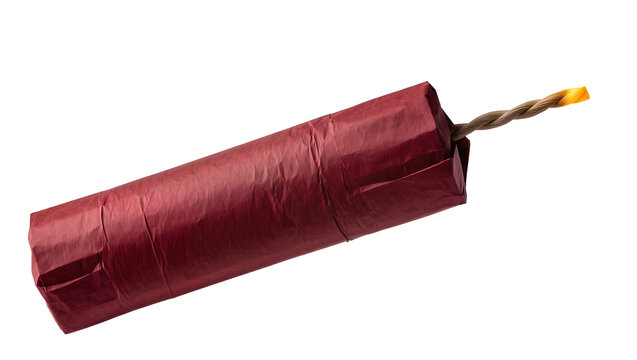 Red dynamite stick with fuse, isolated on transparent background